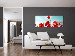 Tablou - Câmp cu flori roșu deschis (120x50 cm)