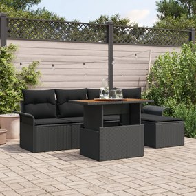 vidaXL Set de canapele pentru grădină cu pernă 6 pcs Negru
