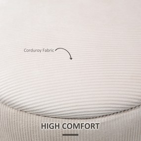 HOMCOM Set de 2 Pouf-uri pentru Depozitare Salvaspazio Rotunde și Îmbunătățite din Catifea cu Nervuri, Alb | Aosom Romania