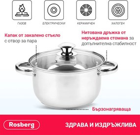La mâna a doua: Set oale Rosberg R51210O10, 10 piese, 2.1-6.3 L, Otel inoxidabil, Argintiu
