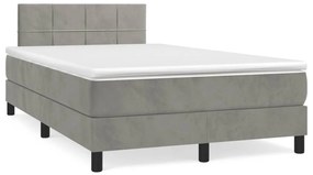 vidaXL Pat box spring cu saltea, gri deschis, 120x190 cm, catifea