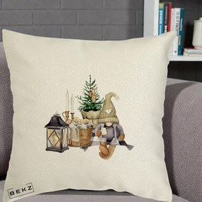 Perna Decorativa Gnom Scandinav cu Felinar, 40x40 cm, Ecru, Husa Detasabila, Perna Inclusa, BEKZ®