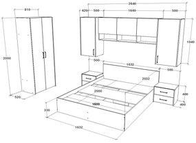 Set haaus V17, Pat 200 x 160 cm, Stejar Alb/Antracit