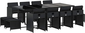 vidaXL Set mobilier de grădină cu perne, 13 piese, negru, poliratan
