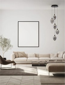 Lustra moderna cu 5 pendule LED, Metal, Sticla, Fumuriu, Nali