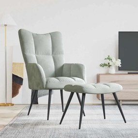 vidaXL Scaun de relaxare cu taburet, gri deschis, catifea