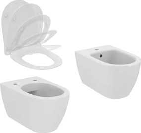 Set vas WC suspendat Ideal Standard I.life O cu capac softclose alb si bideu
