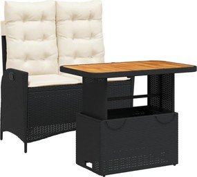 vidaXL Set mobilier de grădină cu perne, 2 piese, negru, poliratan