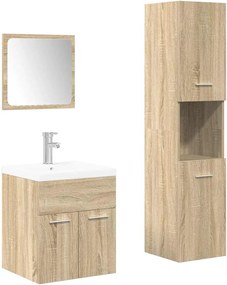 vidaXL Set mobilier de baie, 4 piese, stejar sonoma, lemn prelucrat