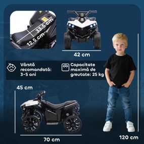 AIYAPLAY ATV Electric pentru Copii 6V, Mașină cu 4 Roți cu Muzică și Faruri LED, pentru Vârste 3-8 Ani, Alb, Negru | Aosom Romania