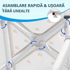 HOMCOM Scaun de Duș Antiderapant cu Spătar și Înălțime Reglabilă pe 8 Poziții, 50,6x43x71-88 cm, Alb | Aosom Romania