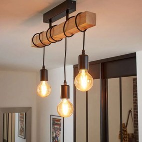 Lustră pendul cu 3 brațe Townshend,  E27 3X60W, metal/lemn, negru/maro