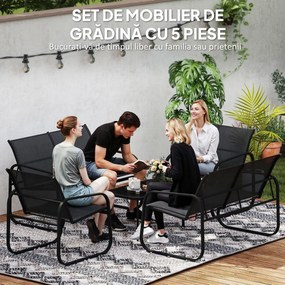 Outsunny Set de Mobilier de Grădină din 5 Piese, cu 2 Canapele, 2 Fotolii și o Măsuță de Cafea, 111x70x75 cm, Negru | Aosom Romania