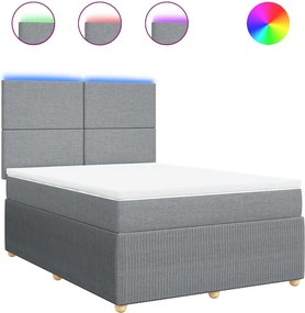 vidaXL Pat continental cu saltea, gri deschis, 160x200 cm, textil