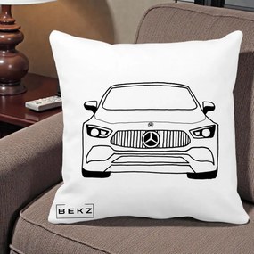 Perna Personalizata Mercedes-Benz Fata Linie, 40x40 cm, Alba Mata, Husa Detasabila, Perna Inclusa, BEKZ®