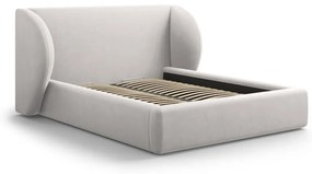 Pat dublu gri deschis tapițat cu spațiu de depozitare și somieră 200x200 cm Miley – Micadoni Home