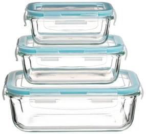 Set caserole din sticla cu capac, 3 bucati