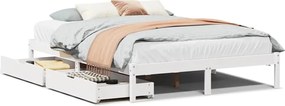 vidaXL Cadru de pat fără saltea, alb, 140x200 cm, lemn masiv pin