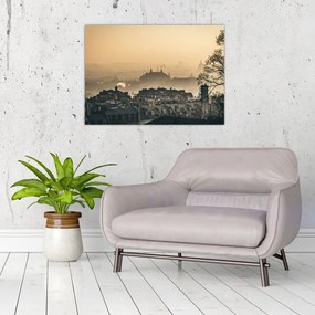 Tablou pe sticlă - Orașul în ceață (70x50 cm)