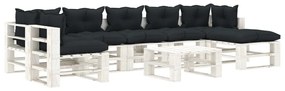 Set mobilier gradina din paleti cu perne antracit 8 piese, lemn Antracit si alb, 1