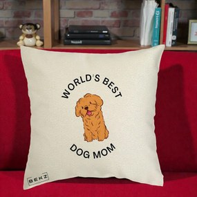 Cadou pentru Iubitorii de Caini - Perna Personalizata World's Best Dog Mom, 40x40 cm, Ecru, Husa Detasabila, Perna Inclusa, BEKZ®