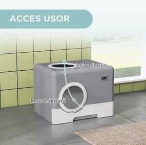 PawHut Litieră pentru Pisici cu Capac, Lopețică și Tăviță Detașabilă Gri | Aosom Romania