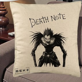 Perna Personalizata Death Note Ryuk Shinigami Alb-Negru, 40x40 cm, Bej, Husa Detasabila, Perna Inclusa, BEKZ®