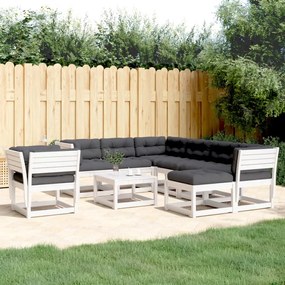vidaXL Set mobilier grădină cu perne, 8 piese, alb, lemn masiv de pin