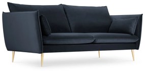 Canapea 3 locuri Agate cu tapiterie din catifea, picioare din metal auriu, albastru inchis