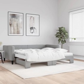 3196601 vidaXL Pat de zi cu extensie și saltele, gri deschis 100x200 cm textil