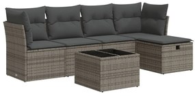 3325276 vidaXL Set mobilier grădină cu perne, 6 piese, gri, poliratan