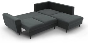 Colțar gri închis extensibil, cu spațiu de depozitare cu tapițerie din catifea (cu colț pe partea dreaptă-în formă de ”L”) Kyoto – Cosmopolitan Design