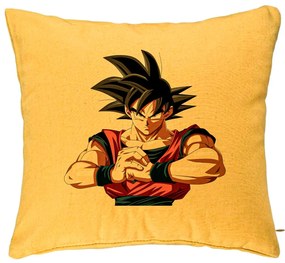 Perna Decorativa cu Dragonball Goku 2, 40x40 cm, Galben, Husa Detasabila, Burduf