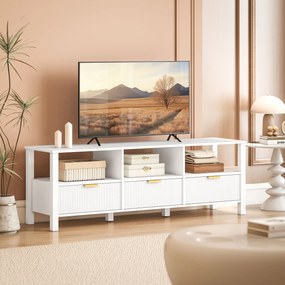 HOMCOM Comodă TV 152 cm, mobilier TV pentru televizor 165,1 cm cu 3 sertare și 3 rafturi deschise, 152x39,5x50cm, alb | Aosom Romania