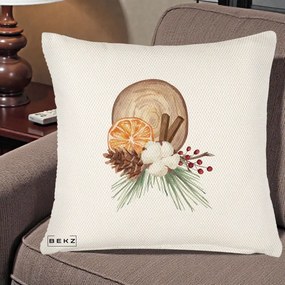 Perna Decorativa Aranjament de Craciun Nordic, 40x40 cm, Crem Reliefat, Husa Detasabila, Perna Inclusa, BEKZ®