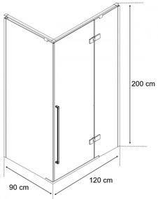 Cabină de duș pătrată Sorrento Plus 90x120, montată pe dreapta, cu finisaj Easy Clean
