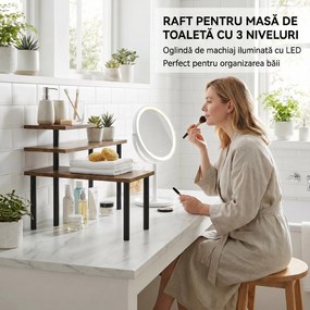 HOMCOM Raft de bucătărie cu 3 niveluri pivotante din lemn și oțel, Maro rustic | Aosom Romania