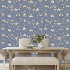 Tapet flori de luncă în design albastru