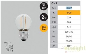 Bec LED decorativ FILAMENT E27 LED 2W 2700K 17417