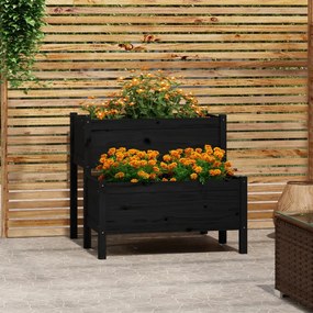 Jardiniera, negru, 84,5x84x75 cm, lemn masiv de pin