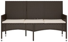 Banca de gradina cu 3 locuri, cu perne, maro, poliratan