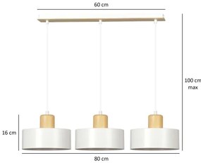 Lustră pe cablu TORIN 3xE27/15W/230V alb