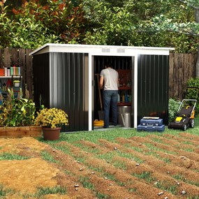 Outsunny, magazie pentru scule de gradina, casuta de gradina, sopron, 280x130x172cm, gri inchis | AOSOM RO