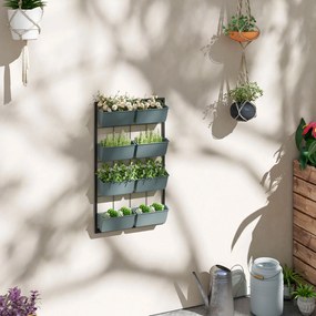 Outsunny Suport pentru Plante, 8 Ghivece Stivuibile, Rezistente la Intemperii, 52.5 x 14 x 90 cm, Gri + Negru | Aosom Romania