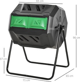 Outsunny Compostor Rotativ cu 2 Secțiuni și 8 Prize de Aerisire din Oțel și PP, 160L, 71x65x96 cm, Gri | Aosom Romania