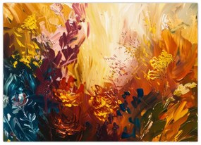 Tablou pe sticlă - pictură abstractă de flori (70x50 cm)