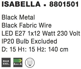 Pendul metalic negru cu fir textil Isabella
