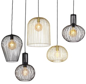 Set de 5 lămpi suspendate de design negru și auriu - Wires