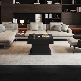 Masă de cafea rotativă 360° cu funcție de ridicare, spațiu de depozitare ascuns și 1 sertar, 70x70x45 cm, Negru