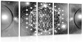 Tablou 5-piese Mandala fermecătoare în design alb-negru